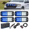 Nilight 4PCS 24LED Emergency Strobe lights 12V 24V Amber White Surface Mount Grille Hazard Safety Warning Lights Sync Feature Side Flashing Marker Flash for Car Truck Campers(Blue White)