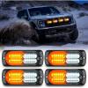 Nilight 4PCS 24LED Emergency Strobe lights 12V 24V Amber White Surface Mount Grille Hazard Safety Warning Lights Sync Feature Side Flashing Marker Flash for Car Truck Campers(Amber/White Lights 4Pcs)