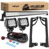 Nilight 52Inch Led Light Bar Spot Flood 2Pcs 18W 4Inch Spot LED Pods Windshield Frame Mounting Bracket on Wrangler JK 2007-2017 with Off Road Wiring Harness- 3 Leads(52Inch Light +LED Pods+Harness+JK Mounting Bracket)