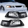 Nilight Headlight Assembly for 1999 2000 2001 2002 2003 2004 Ford Mustang Headlamps Replacement Chrome Housing Amber Reflector Driver and Passenger Side(Black Housing+ Clear Reflector)