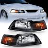 Nilight Headlight Assembly for 1999 2000 2001 2002 2003 2004 Ford Mustang Headlamps Replacement Chrome Housing Amber Reflector Driver and Passenger Side(Black Housing+ Amber Reflector)