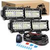 Nilight Led Light Bar 2PCS 6.5 Inch Amber 120W Spot Flood Combo 12000LM Waterproof Triple Rows Off Road Fog Lights with 16AWG Wiring Harness Kit-2 Lead, 2 Year Warranty(White 4Pcs Pods + Wiring)