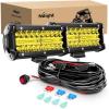 Nilight Led Light Bar 2PCS 6.5 Inch Amber 120W Spot Flood Combo 12000LM Waterproof Triple Rows Off Road Fog Lights with 16AWG Wiring Harness Kit-2 Lead, 2 Year Warranty(Yellow Led Pods + Wiring)