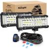 Nilight Led Light Bar 2PCS 6.5 Inch Amber 120W Spot Flood Combo 12000LM Waterproof Triple Rows Off Road Fog Lights with 16AWG Wiring Harness Kit-2 Lead, 2 Year Warranty(White Side Shooter Pods + Wiring)