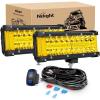 Nilight Led Light Bar 2PCS 6.5 Inch Amber 120W Spot Flood Combo 12000LM Waterproof Triple Rows Off Road Fog Lights with 16AWG Wiring Harness Kit-2 Lead, 2 Year Warranty(Yellow Side Shooter Pods + Wiring)