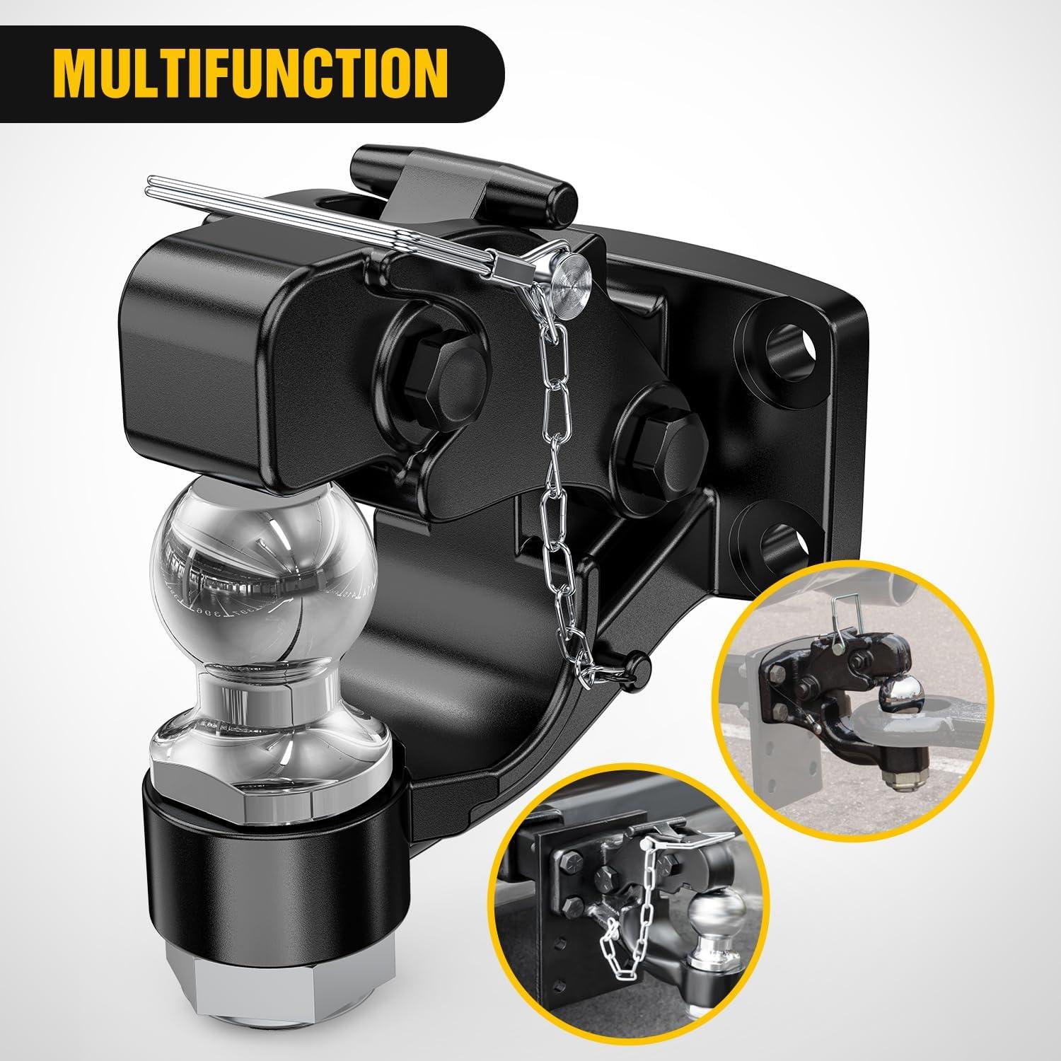 imageNilight 3Position Pintle Hook Mount for 2quot Hitch Receiver Solid Steel MGTW 14000 lbs 9Inch Length Black Pintle Hook Hitch Mounting Plate2 Ball Pintle Hook