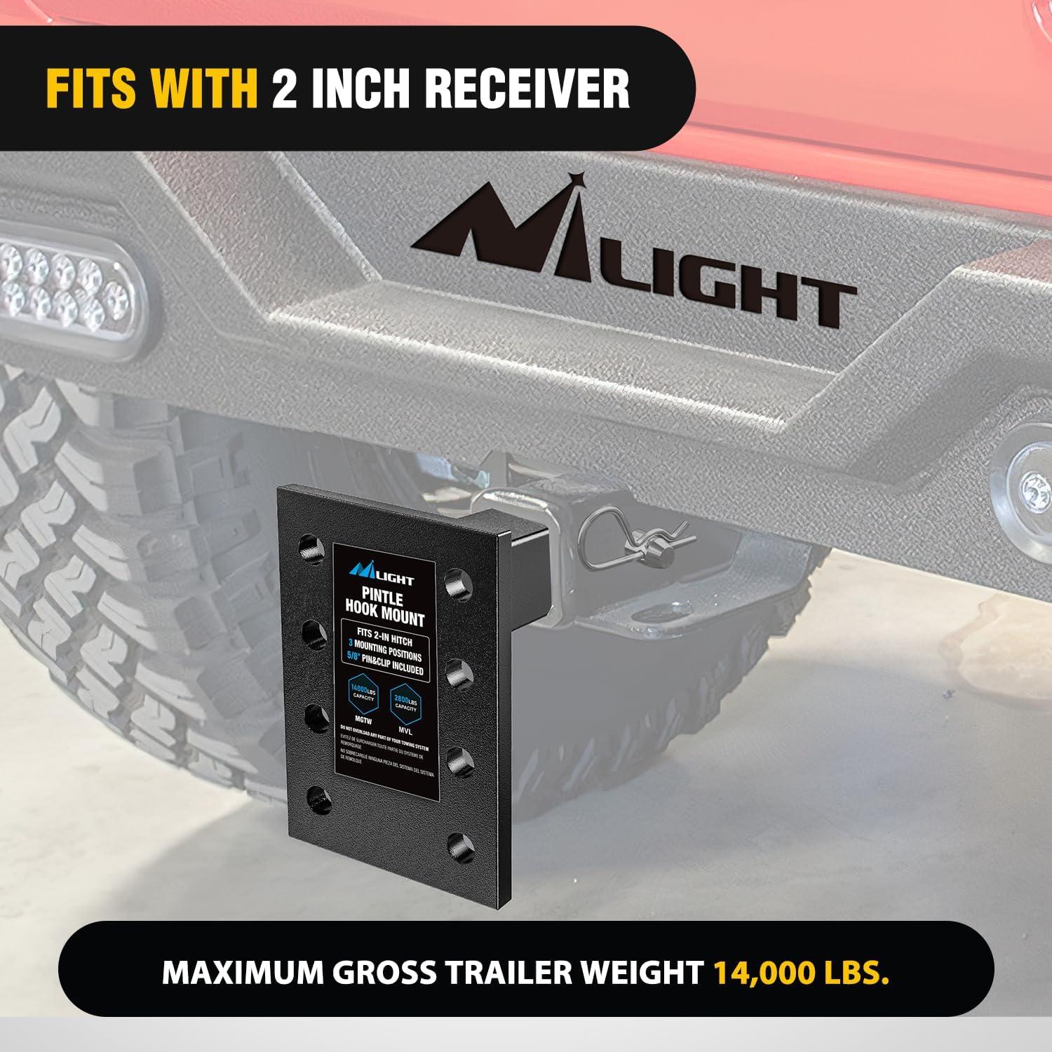 imageNilight 3Position Pintle Hook Mount for 2quot Hitch Receiver Solid Steel MGTW 14000 lbs 9Inch Length Black Pintle Hook Hitch Mounting Plate3 Position Pintle Hook Mount