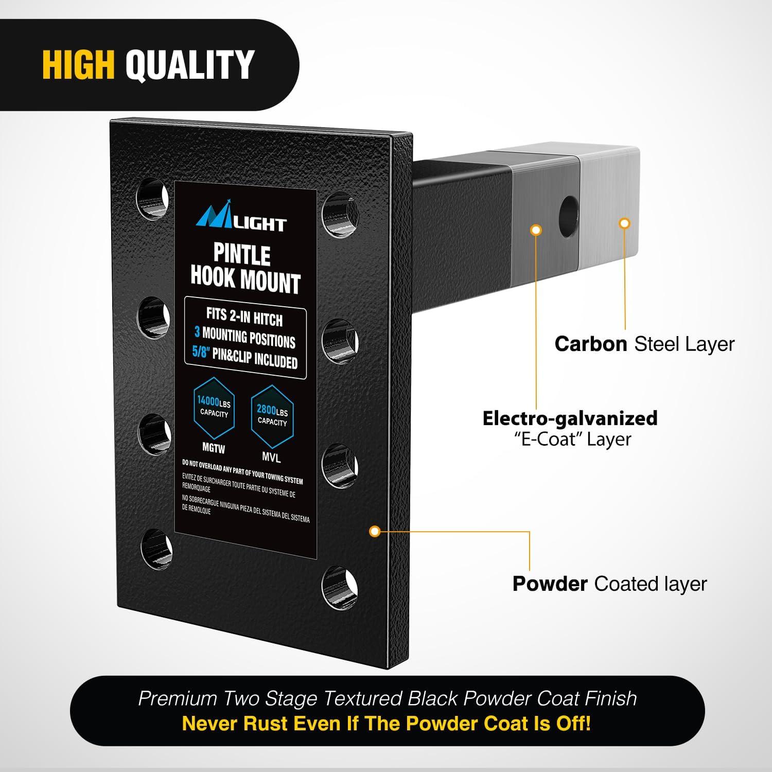 imageNilight 3Position Pintle Hook Mount for 2quot Hitch Receiver Solid Steel MGTW 14000 lbs 9Inch Length Black Pintle Hook Hitch Mounting Plate3 Position Pintle Hook Mount