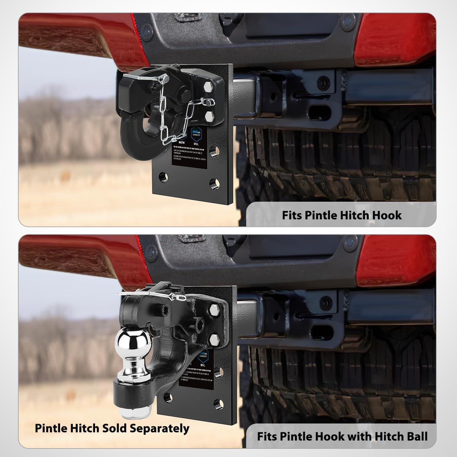 imageNilight 3Position Pintle Hook Mount for 2quot Hitch Receiver Solid Steel MGTW 14000 lbs 9Inch Length Black Pintle Hook Hitch Mounting Plate3 Position Pintle Hook Mount