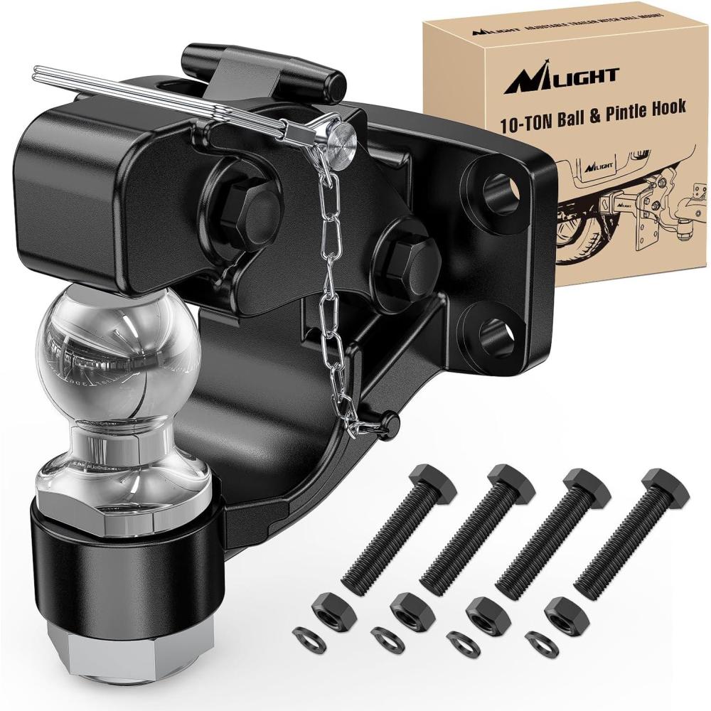 imageNilight 3Position Pintle Hook Mount for 2quot Hitch Receiver Solid Steel MGTW 14000 lbs 9Inch Length Black Pintle Hook Hitch Mounting Plate2 Ball Pintle Hook