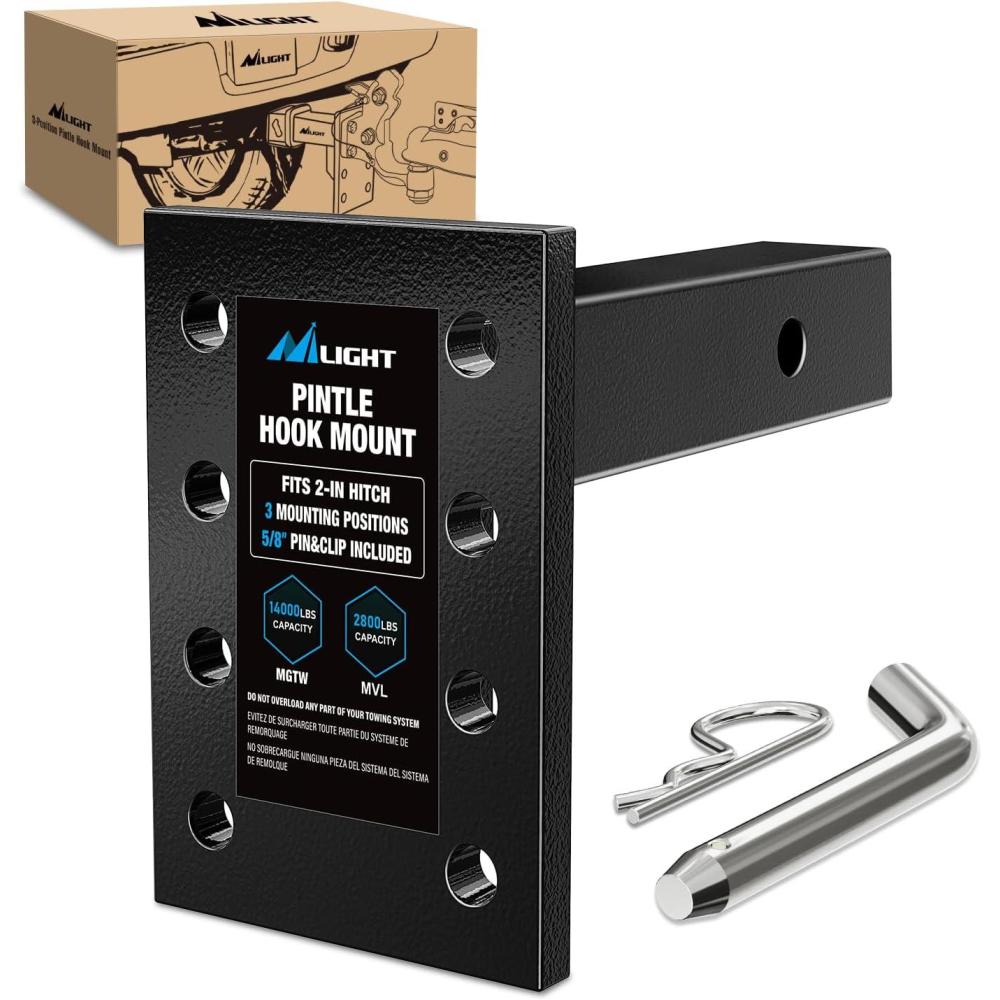 imageNilight 3Position Pintle Hook Mount for 2quot Hitch Receiver Solid Steel MGTW 14000 lbs 9Inch Length Black Pintle Hook Hitch Mounting Plate3 Position Pintle Hook Mount