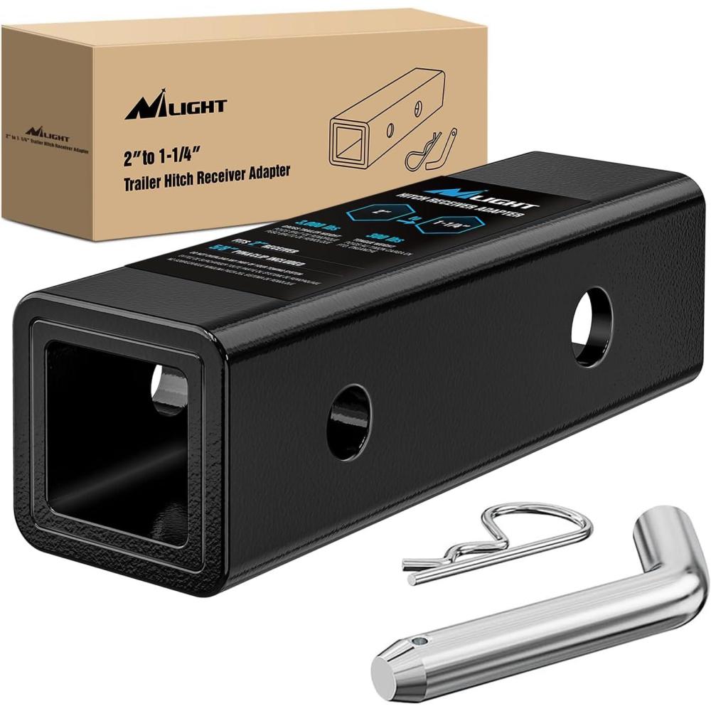 imageNilight Trailer Hitch Receiver Adapter Reducer Sleeve 2 to 114 Inch with 58quot Hitch Pin and Clip Hitches Towing Accessories for Tractor Bucket RV UTV Truck Bike Rack Cargo Carriers Carbon Steel