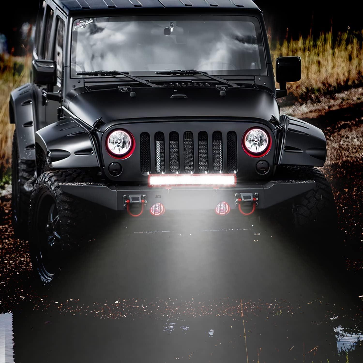 imageNilight 20Inch OffRoad LED Light Bar 420W 3 Lighting Modes WhiteAmberWhiteampampAmber Driving Fog Light Spot Flood Lights with 16AWG Wiring Harness for Truck Car ATV SUV Jeep BoatRed Shell