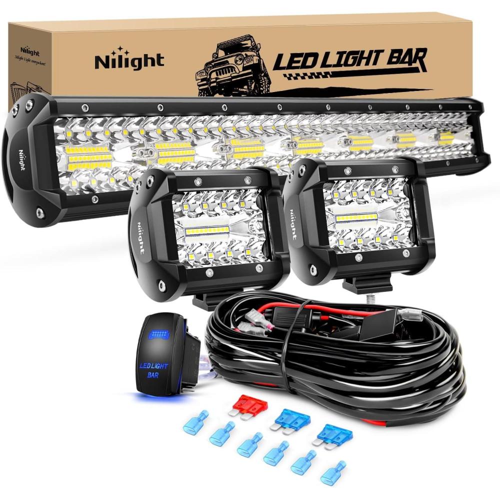imageNilight 20Inch OffRoad LED Light Bar 420W 3 Lighting Modes WhiteAmberWhiteampampAmber Driving Fog Light Spot Flood Lights with 16AWG Wiring Harness for Truck Car ATV SUV Jeep BoatWhite with LED Pods