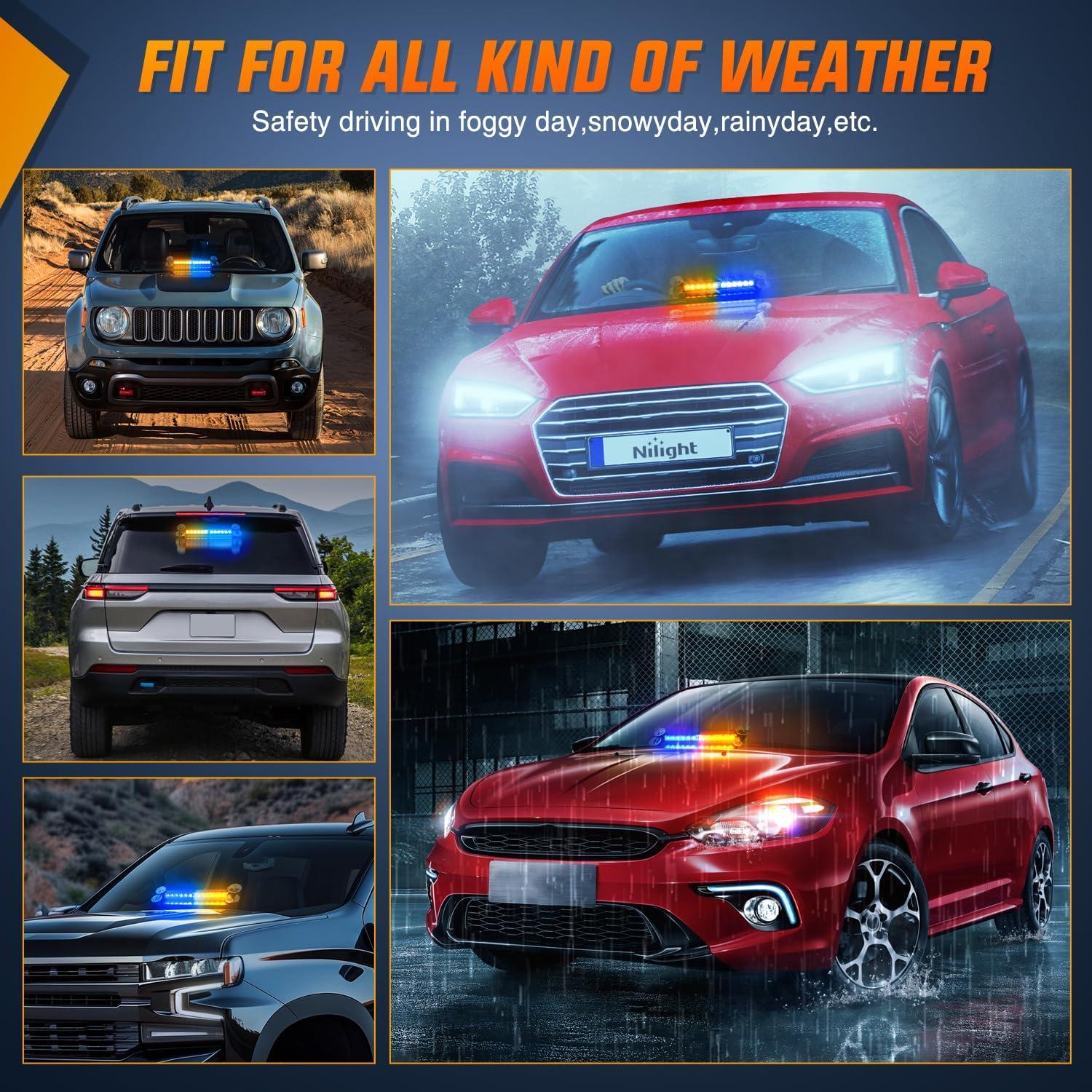 imageNilight 12LED Traffic Advisor Strobe Light Bar Red Blue Emergency Warning Hazard Safety Dash FrontRear Windshield Flashing Lights for Cars Trucks Police Firefighter Plow Construction VehiclesAmber Blue