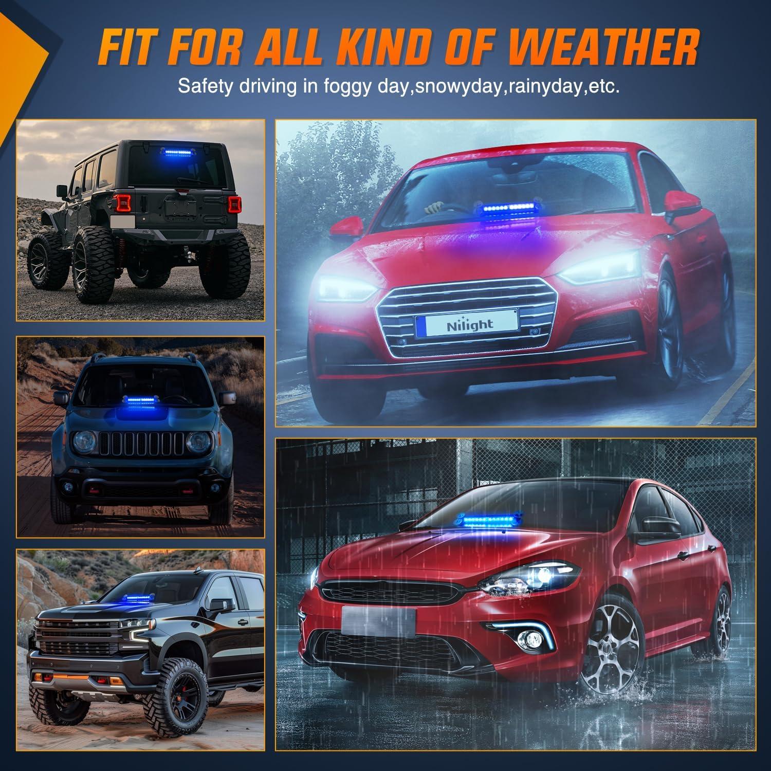 imageNilight 12LED Traffic Advisor Strobe Light Bar Red Blue Emergency Warning Hazard Safety Dash FrontRear Windshield Flashing Lights for Cars Trucks Police Firefighter Plow Construction VehiclesBlue