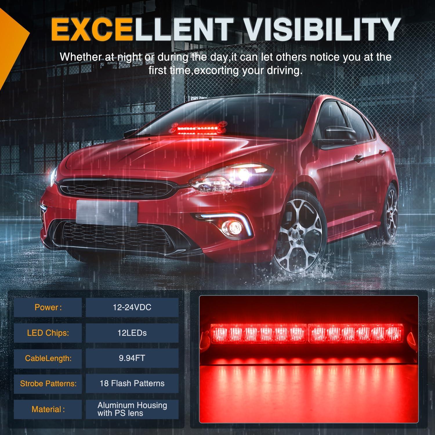 imageNilight 12LED Traffic Advisor Strobe Light Bar Red Blue Emergency Warning Hazard Safety Dash FrontRear Windshield Flashing Lights for Cars Trucks Police Firefighter Plow Construction VehiclesRed