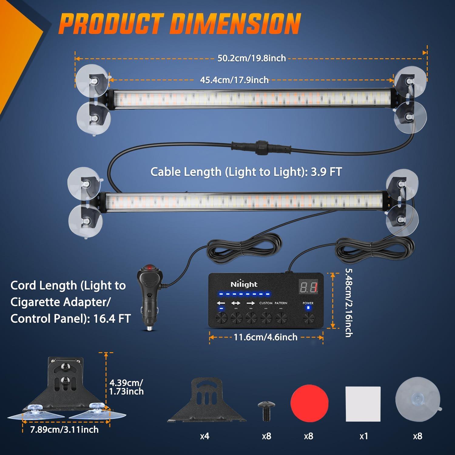 imageNilight 144LED Traffic Advisor Strobe Light Bar with Controller Amber Emergency Warning Hazard InteriorFrontRear Windshield Flashing for Cars Plow Trucks Construction VehiclesAmber White