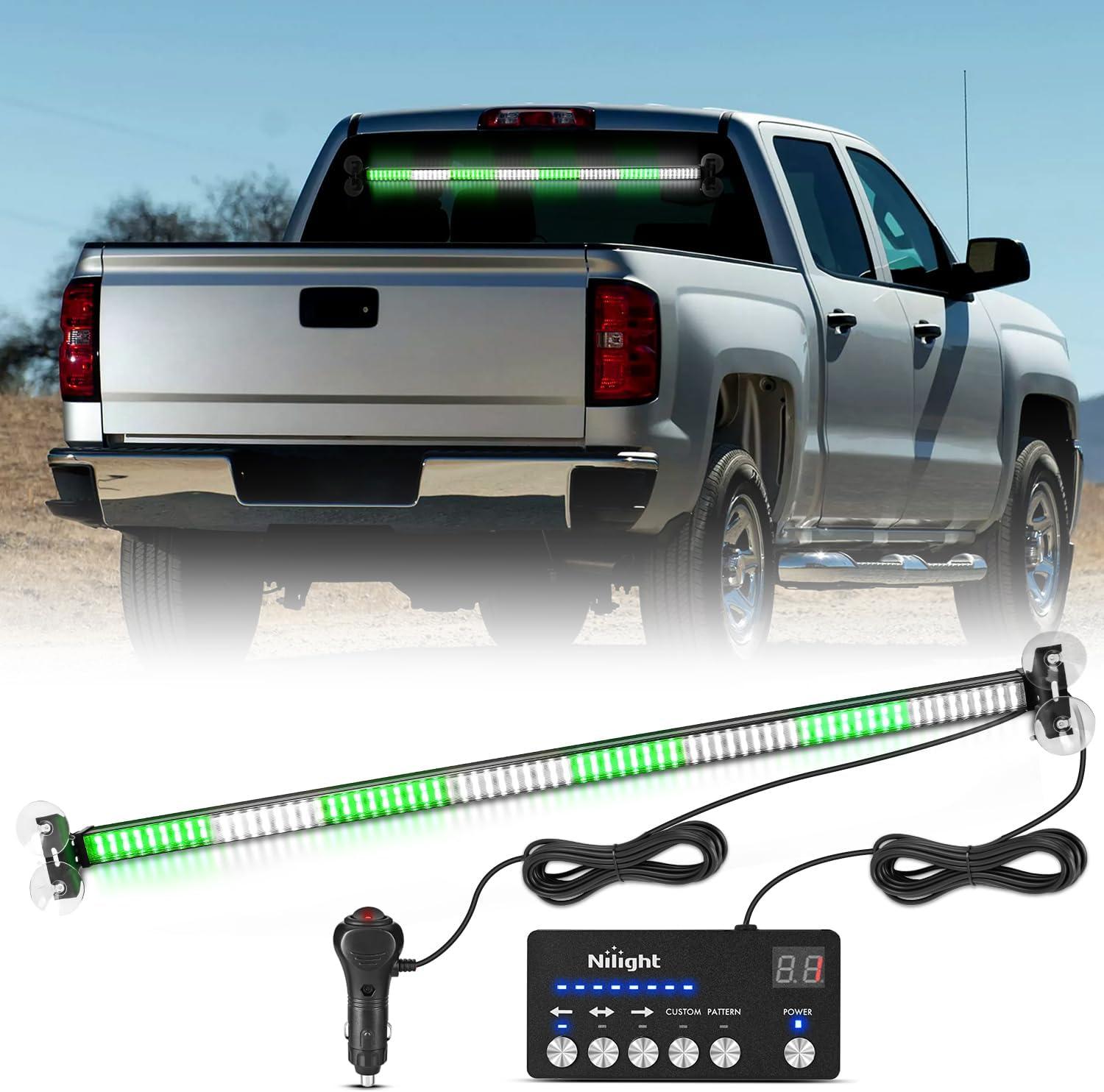 imageNilight 144LED Traffic Advisor Strobe Light Bar with Controller Amber Emergency Warning Hazard InteriorFrontRear Windshield Flashing for Cars Plow Trucks Construction VehiclesGreen White