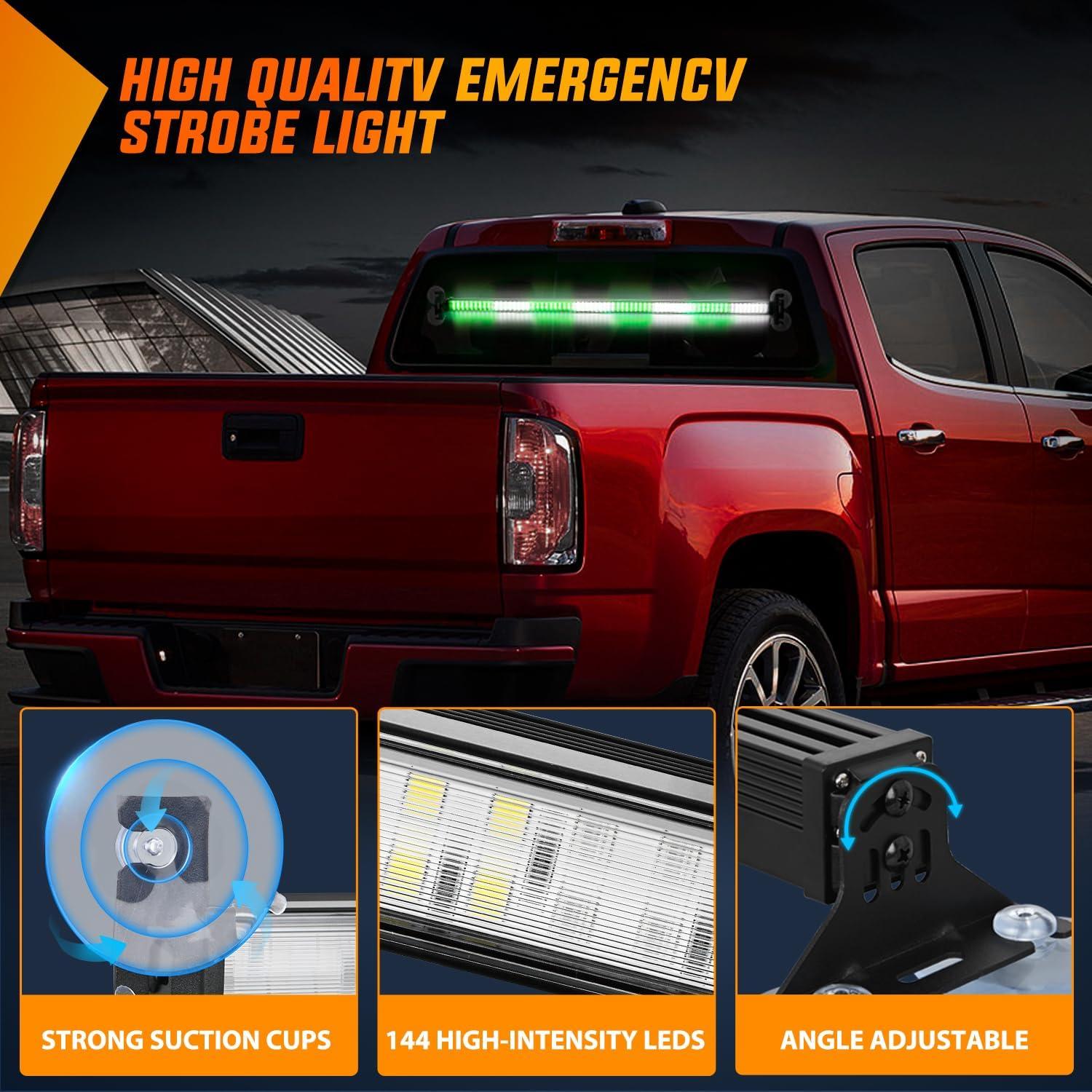 imageNilight 144LED Traffic Advisor Strobe Light Bar with Controller Amber Emergency Warning Hazard InteriorFrontRear Windshield Flashing for Cars Plow Trucks Construction VehiclesGreen White