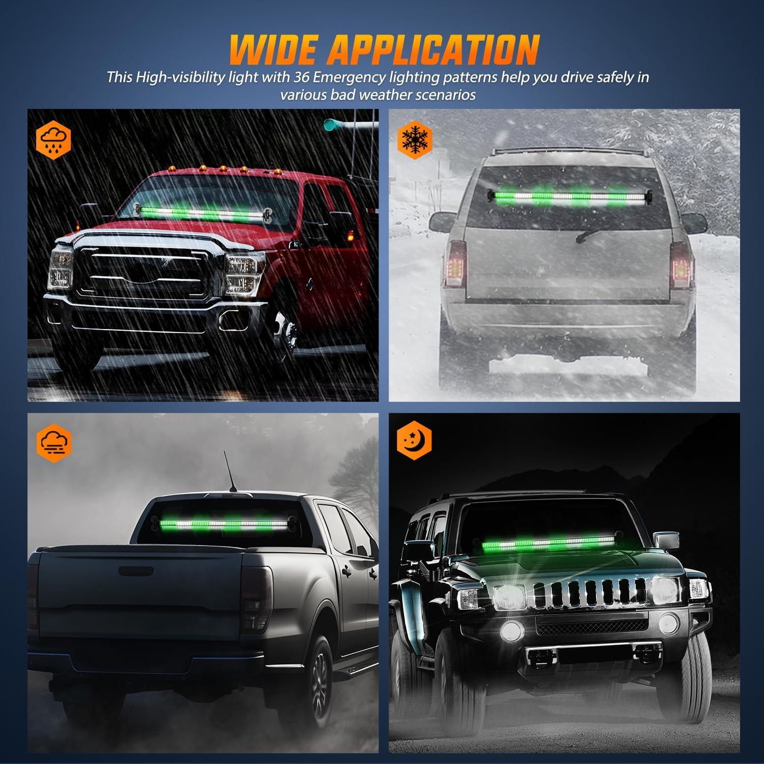 imageNilight 144LED Traffic Advisor Strobe Light Bar with Controller Amber Emergency Warning Hazard InteriorFrontRear Windshield Flashing for Cars Plow Trucks Construction VehiclesGreen White