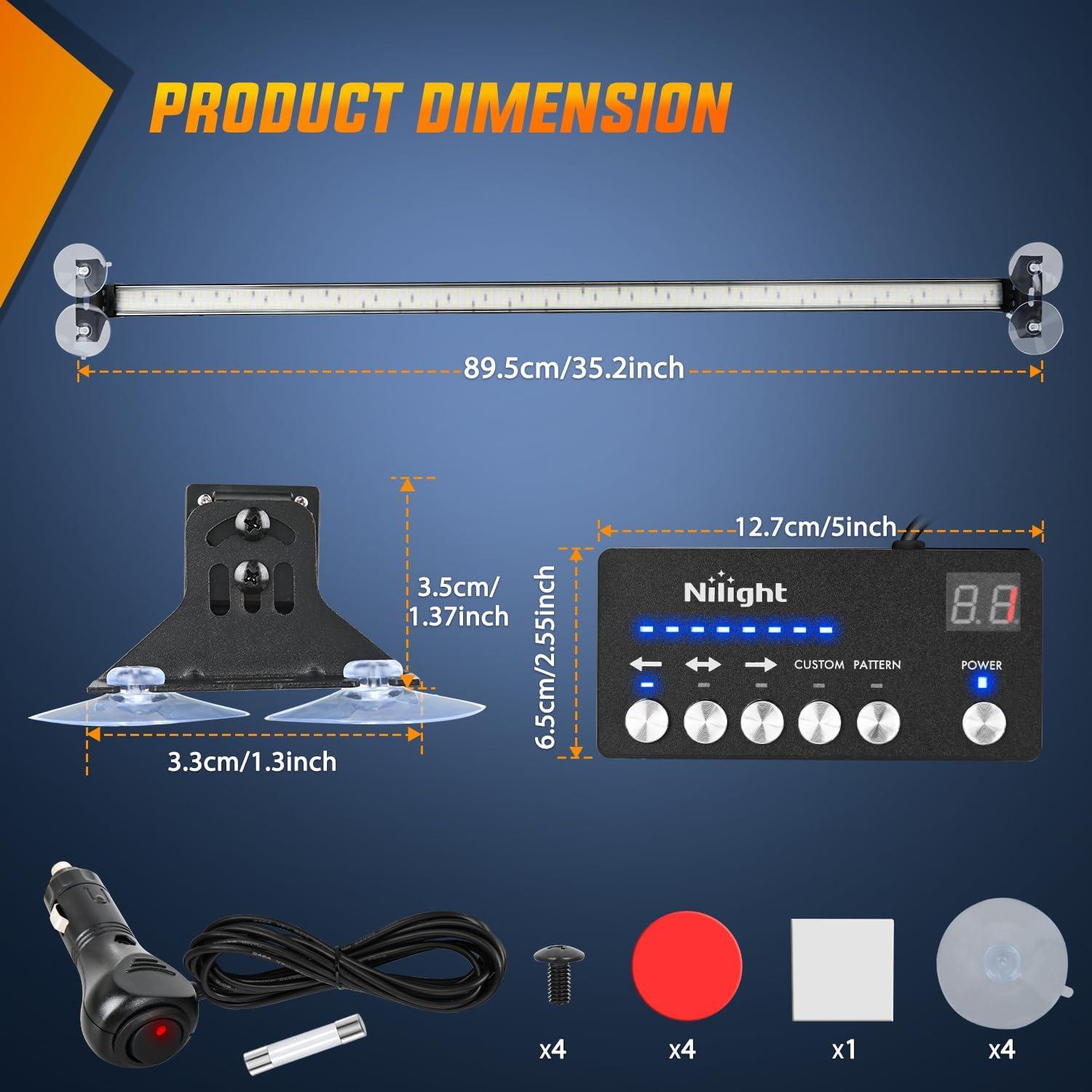 imageNilight 144LED Traffic Advisor Strobe Light Bar with Controller Amber Emergency Warning Hazard InteriorFrontRear Windshield Flashing for Cars Plow Trucks Construction VehiclesGreen White