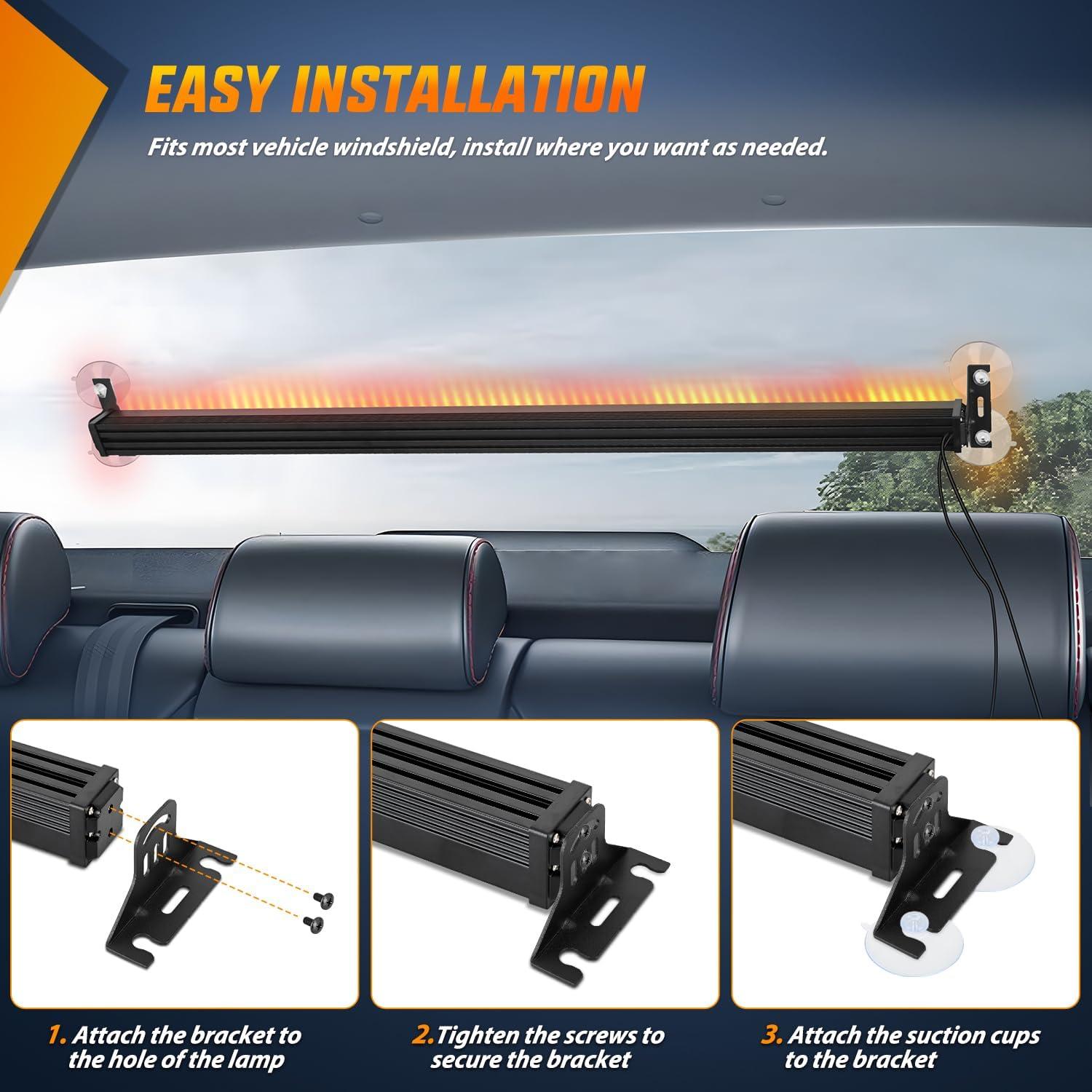 imageNilight 144LED Traffic Advisor Strobe Light Bar with Controller Amber Emergency Warning Hazard InteriorFrontRear Windshield Flashing for Cars Plow Trucks Construction VehiclesAmber Red