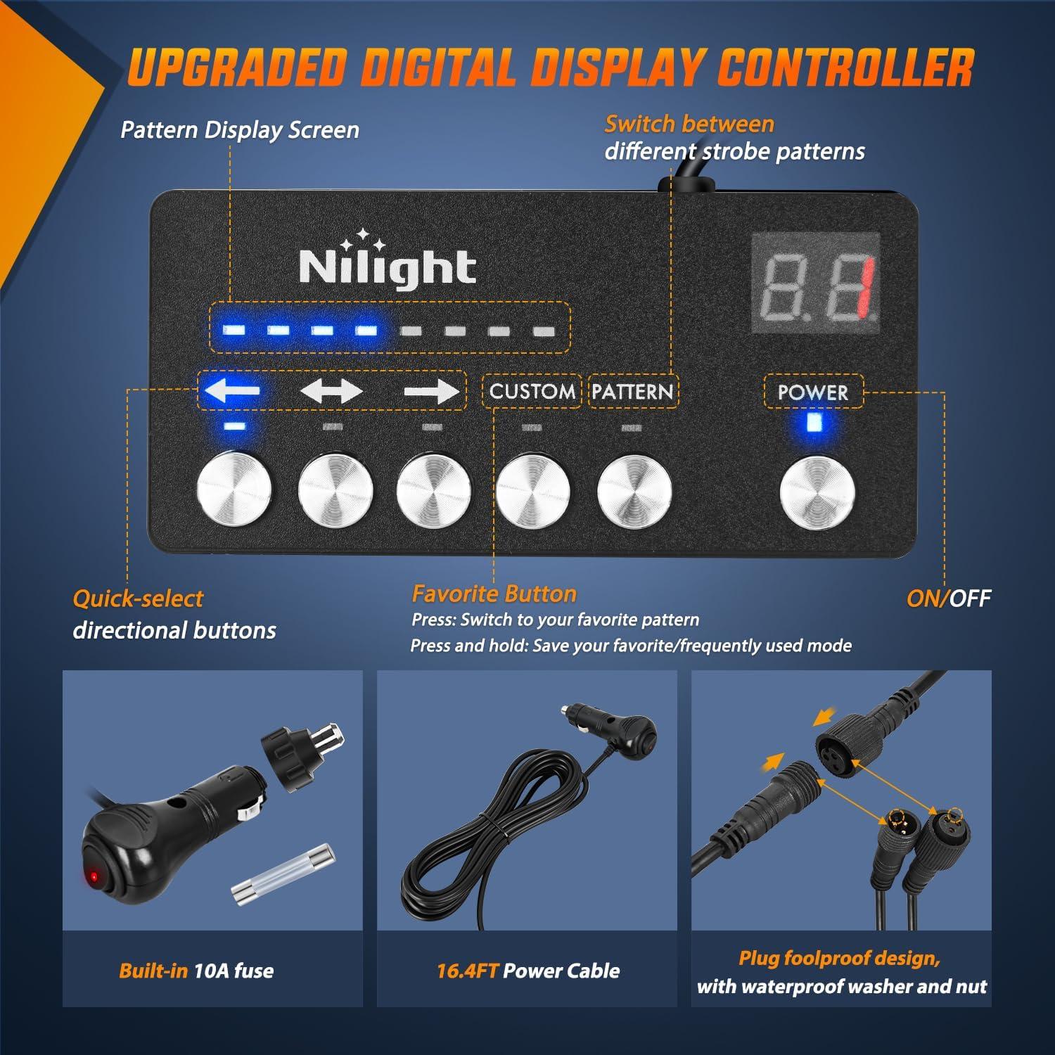 imageNilight 144LED Traffic Advisor Strobe Light Bar with Controller Amber Emergency Warning Hazard InteriorFrontRear Windshield Flashing for Cars Plow Trucks Construction VehiclesRed White