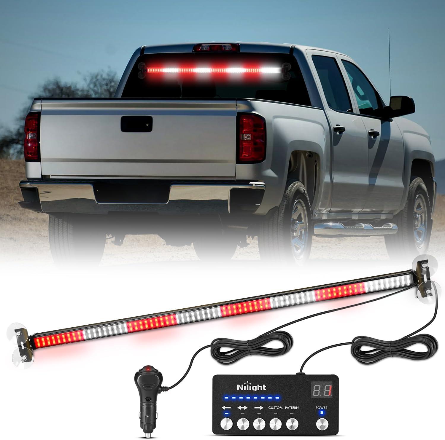 imageNilight 144LED Traffic Advisor Strobe Light Bar with Controller Amber Emergency Warning Hazard InteriorFrontRear Windshield Flashing for Cars Plow Trucks Construction VehiclesRed White