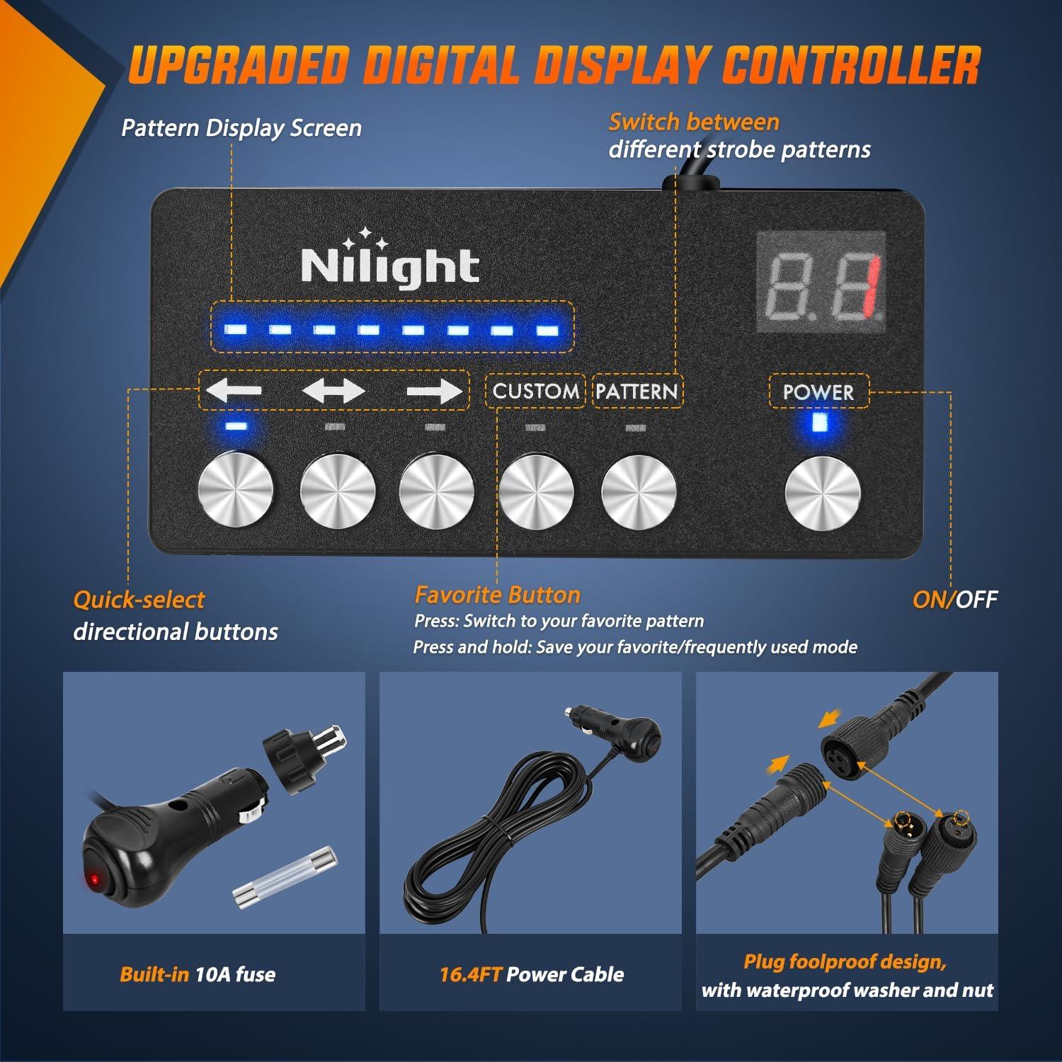 imageNilight 144LED Traffic Advisor Strobe Light Bar with Controller Amber Emergency Warning Hazard InteriorFrontRear Windshield Flashing for Cars Plow Trucks Construction VehiclesGreen White