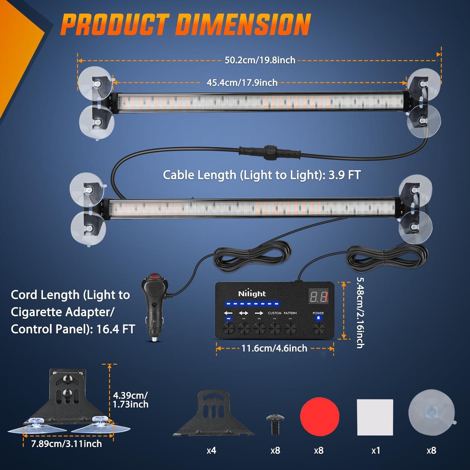 imageNilight 144LED Traffic Advisor Strobe Light Bar with Controller Amber Emergency Warning Hazard InteriorFrontRear Windshield Flashing for Cars Plow Trucks Construction VehiclesAmber Red