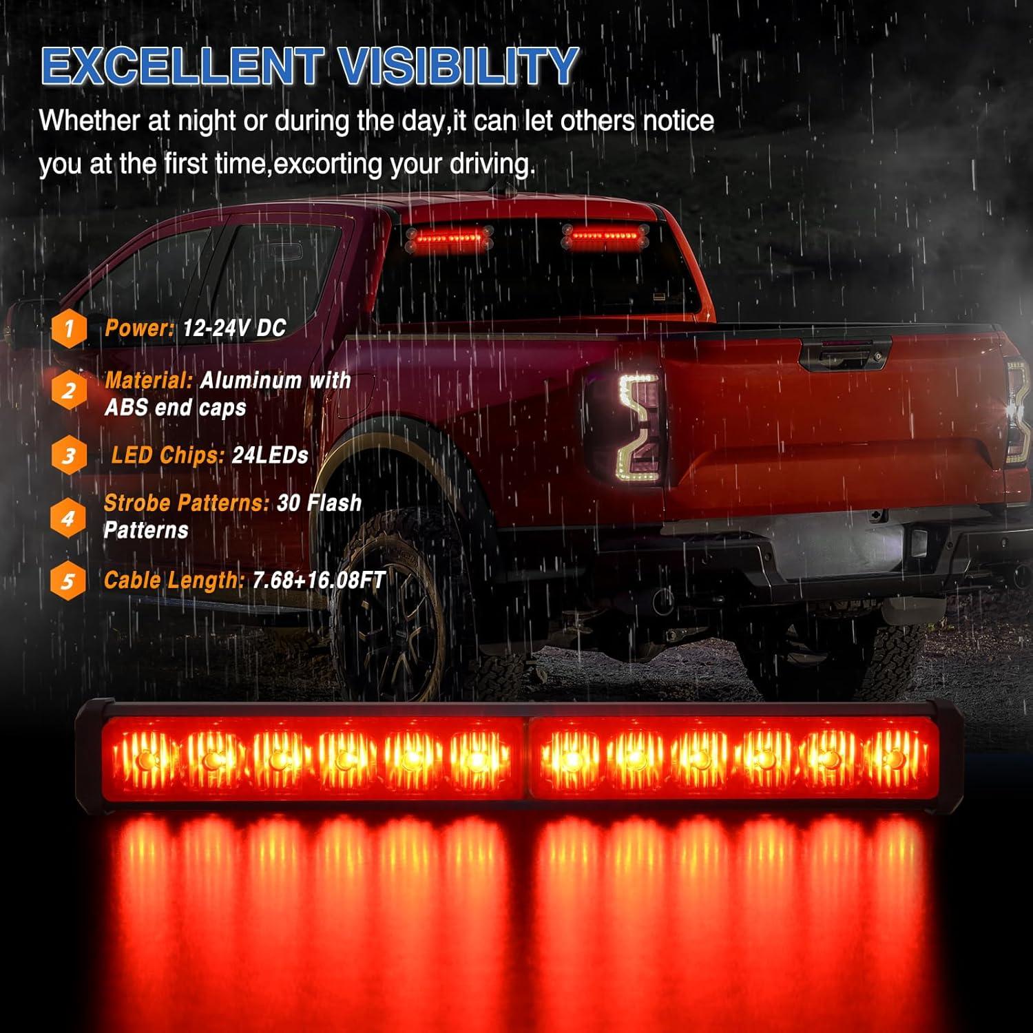 imageNilight 24LED Emergency Strobe Traffic Advisor Light Bar 2 in 1 Amber White Dash Warning Safety Flashing Lights FrontRear Windshield Construction Lights for Trucks Cars Plow Police VehiclesRed 24LED