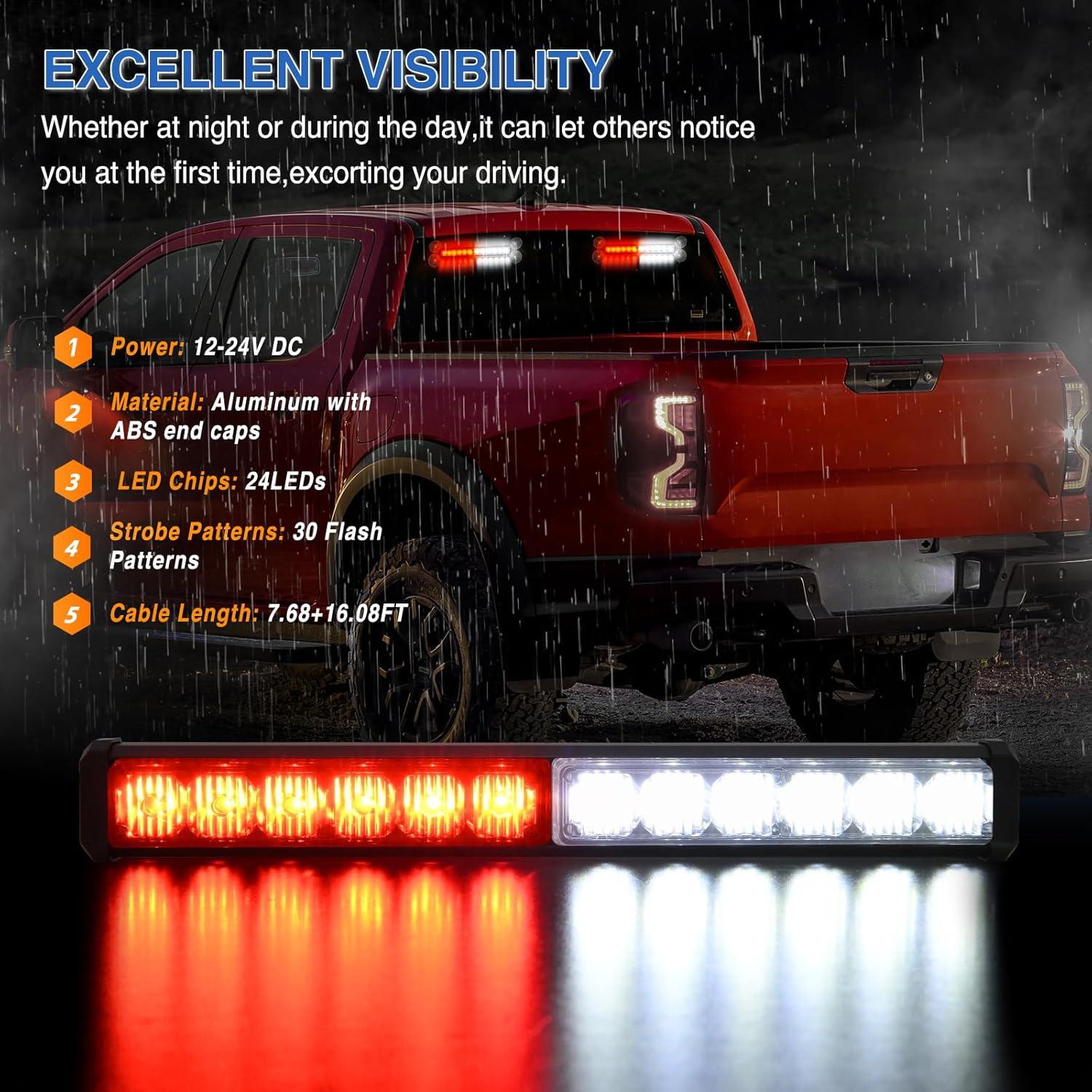imageNilight 24LED Emergency Strobe Traffic Advisor Light Bar 2 in 1 Amber White Dash Warning Safety Flashing Lights FrontRear Windshield Construction Lights for Trucks Cars Plow Police VehiclesRed White 24LED