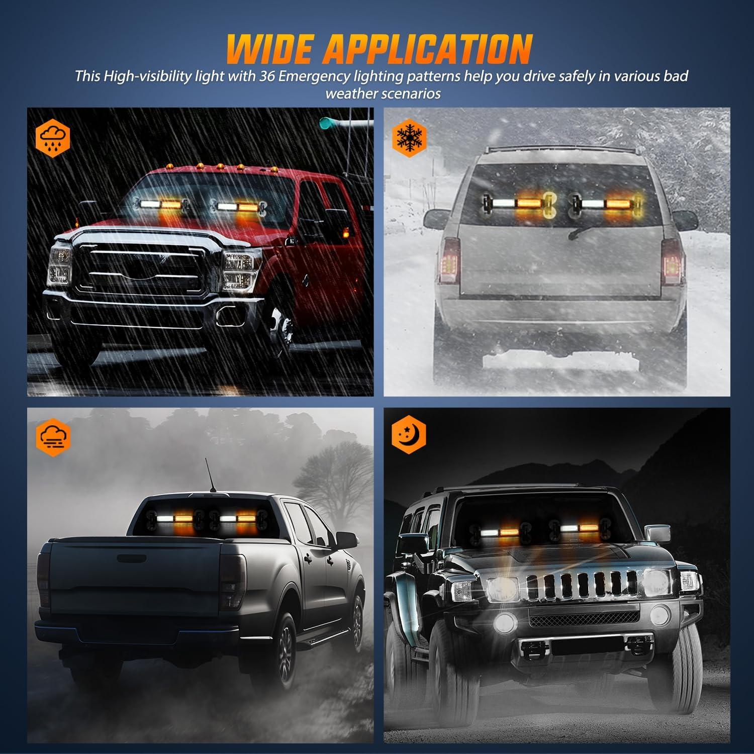 imageNilight 40LED Amber Green Emergency Strobe Traffic Advisor Light Bar with Suction Cups Dash Safety Warning Hazard Flashing Lights Interior FrontRear Windshield for Trucks Construction VehiclesAmber White