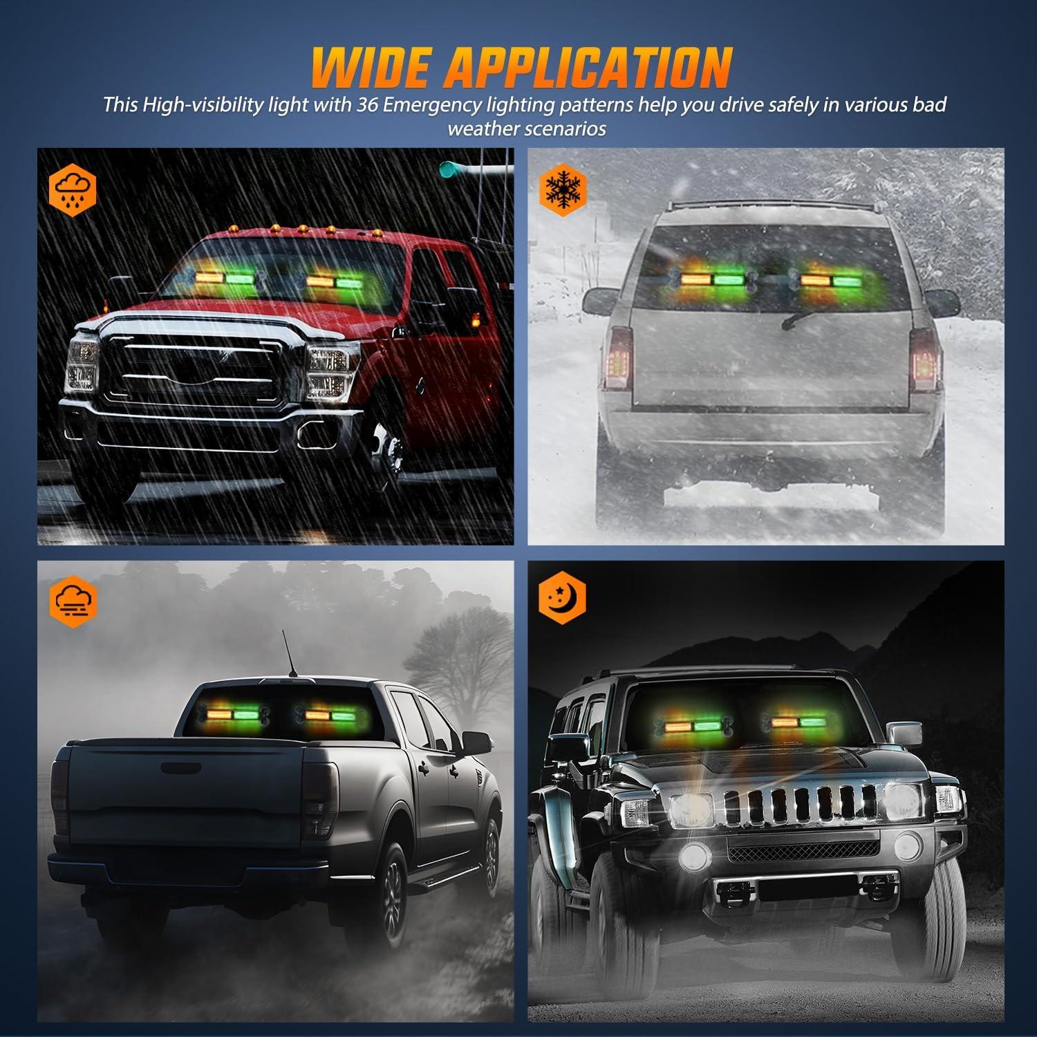 imageNilight 40LED Amber Green Emergency Strobe Traffic Advisor Light Bar with Suction Cups Dash Safety Warning Hazard Flashing Lights Interior FrontRear Windshield for Trucks Construction VehiclesAmber Green