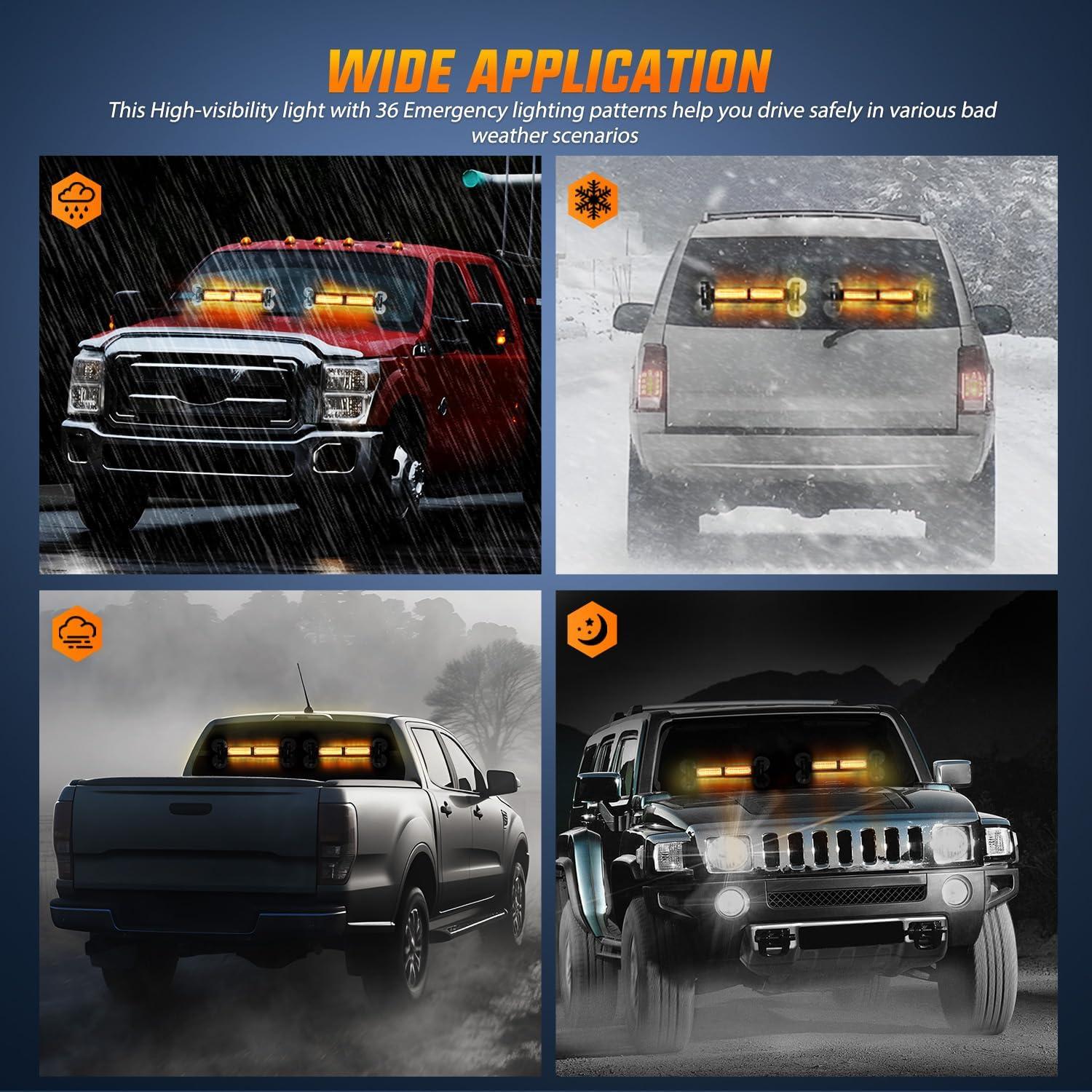 imageNilight 40LED Amber Green Emergency Strobe Traffic Advisor Light Bar with Suction Cups Dash Safety Warning Hazard Flashing Lights Interior FrontRear Windshield for Trucks Construction VehiclesAmber