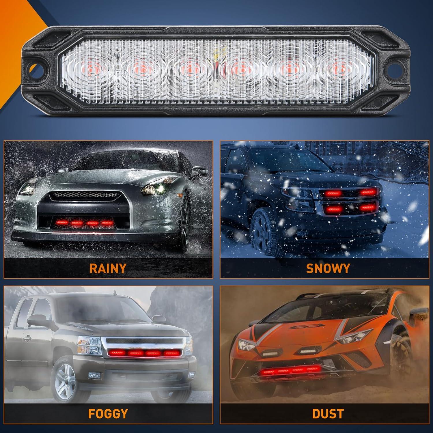 imageNilight 6LED Emergency Strobe Lights 4PCS Ultra slim Surface Mount Hazard Caution Light bar 1224V Sync Feature Warning Flashing kit for Truck Car Vehicle ATV SUV UTV Yellow and Blueclear