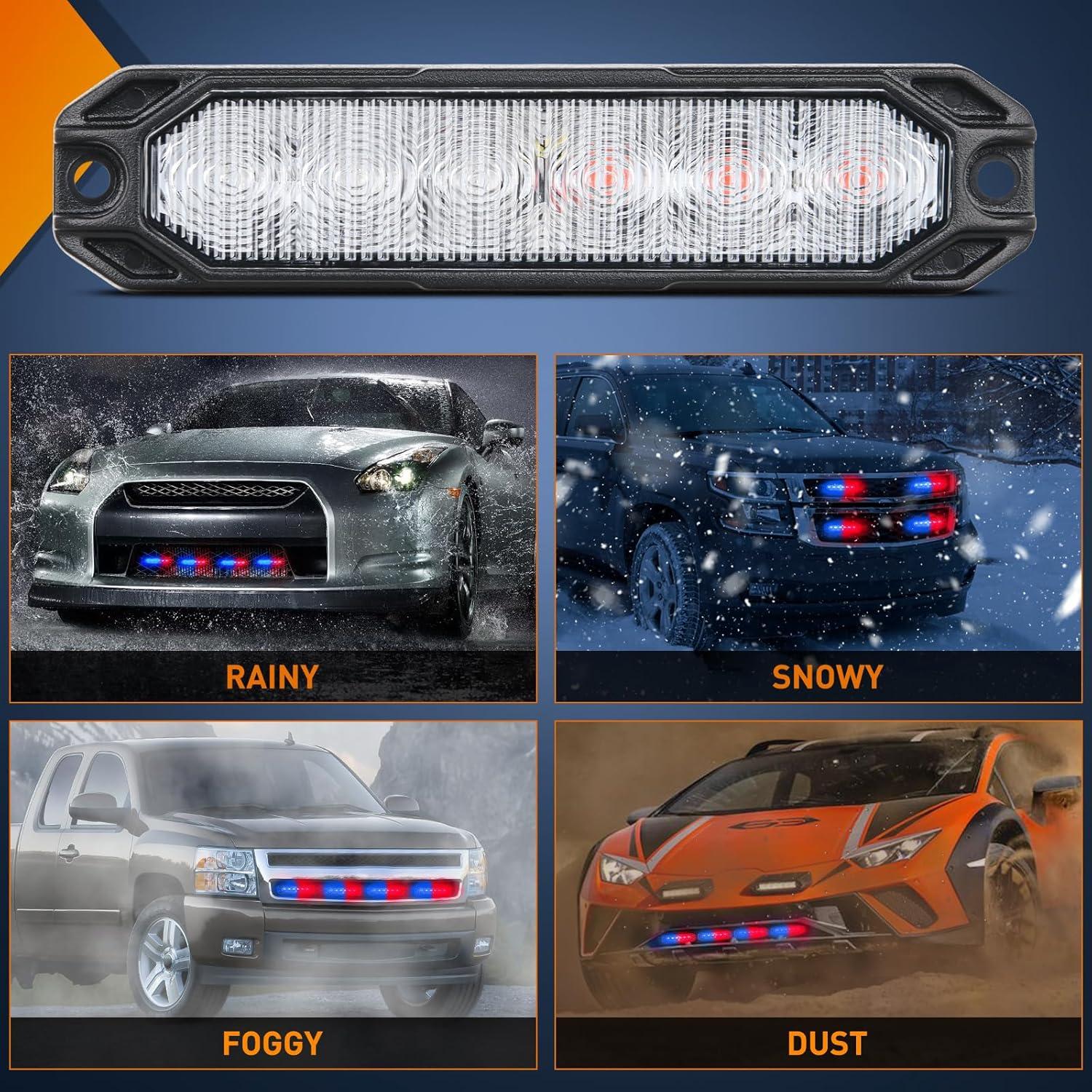 imageNilight 6LED Emergency Strobe Lights 4PCS Ultra slim Surface Mount Hazard Caution Light bar 1224V Sync Feature Warning Flashing kit for Truck Car Vehicle ATV SUV UTV Yellow and BlueRed and Blue