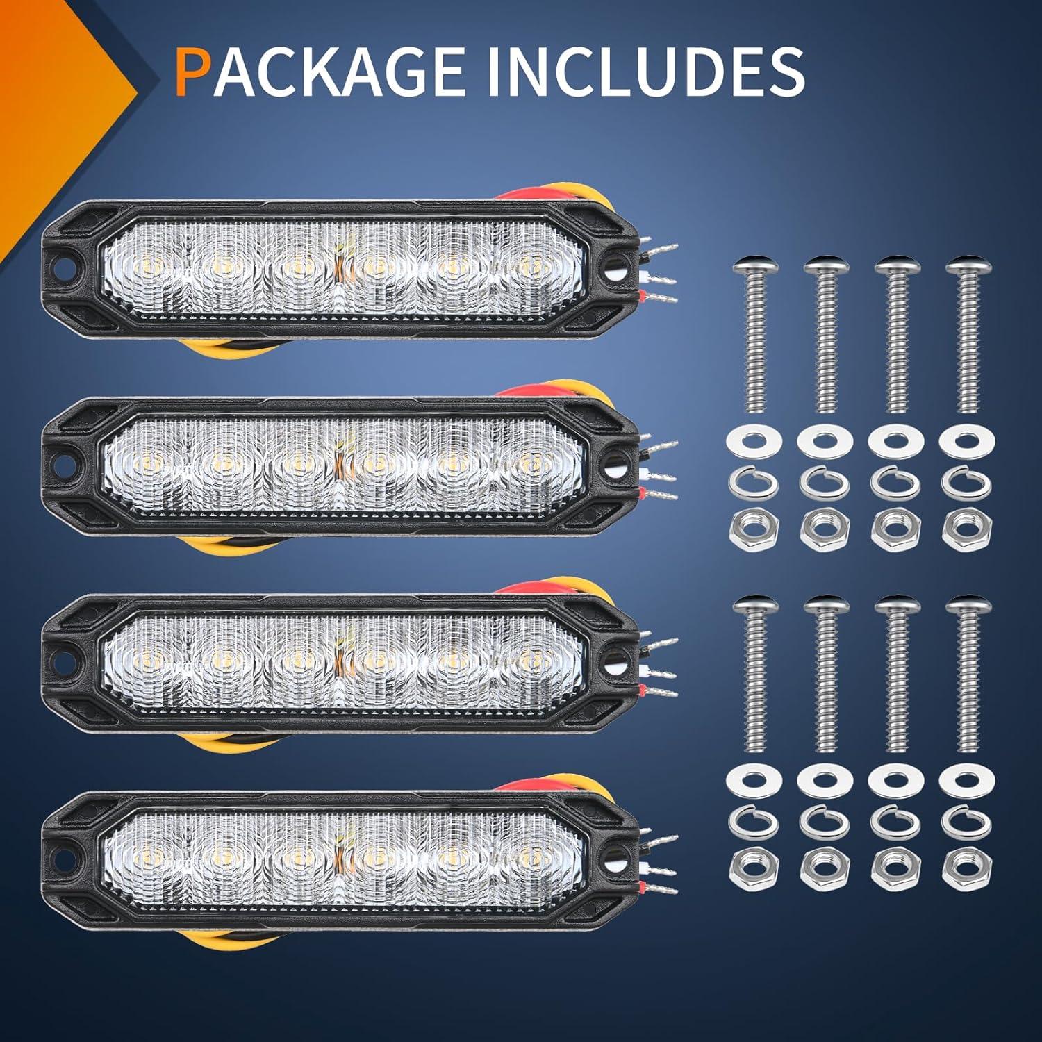 imageNilight 6LED Emergency Strobe Lights 4PCS Ultra slim Surface Mount Hazard Caution Light bar 1224V Sync Feature Warning Flashing kit for Truck Car Vehicle ATV SUV UTV Yellow and BlueWhite