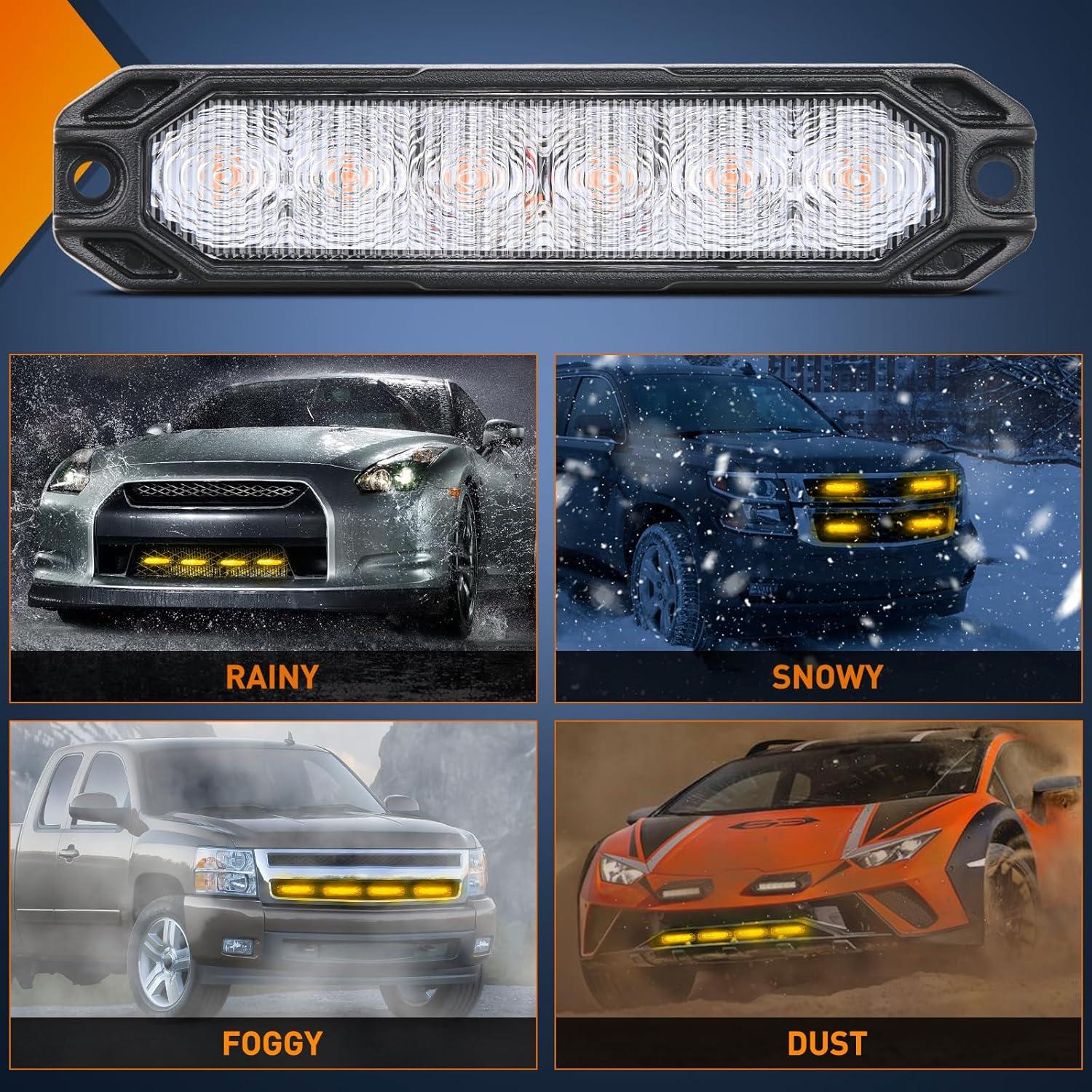 imageNilight 6LED Emergency Strobe Lights 4PCS Ultra slim Surface Mount Hazard Caution Light bar 1224V Sync Feature Warning Flashing kit for Truck Car Vehicle ATV SUV UTV Yellow and BlueAmber