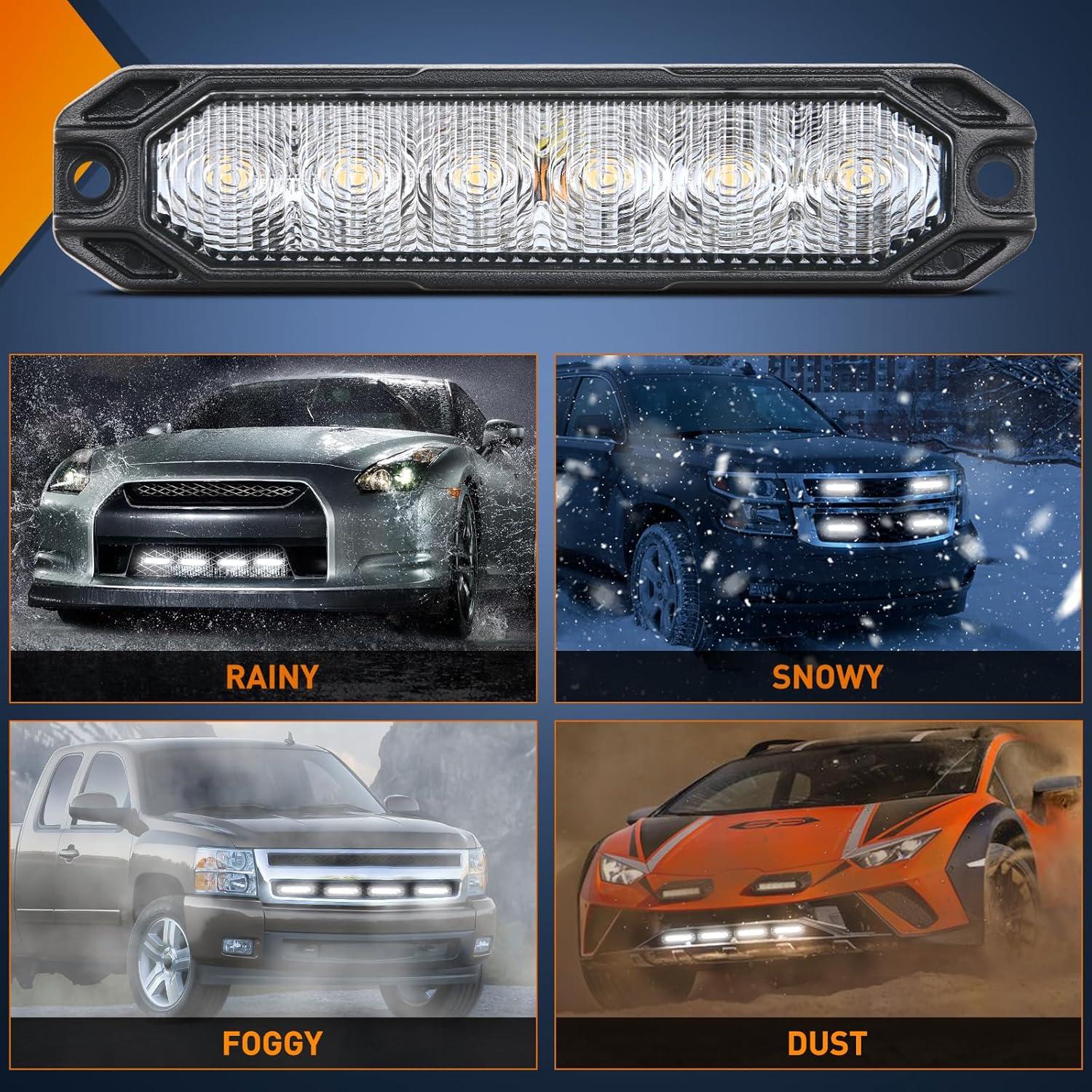 imageNilight 6LED Emergency Strobe Lights 4PCS Ultra slim Surface Mount Hazard Caution Light bar 1224V Sync Feature Warning Flashing kit for Truck Car Vehicle ATV SUV UTV Yellow and BlueWhite