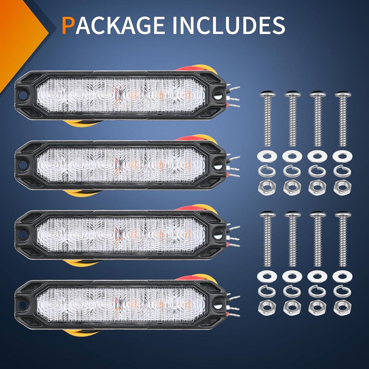 imageNilight 6LED Emergency Strobe Lights 4PCS Ultra slim Surface Mount Hazard Caution Light bar 1224V Sync Feature Warning Flashing kit for Truck Car Vehicle ATV SUV UTV Yellow and BlueBule White