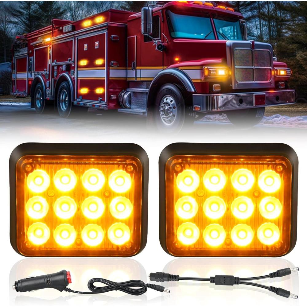 imageNilight 12LED Magnetic Wireless Trailer Lights 2PCS Rechargeable Portable Hazard Beacon Warning Light Amber and White Emergency Strobe Light for Trucks Trailers Vehicles Cars Bus Surface Mount