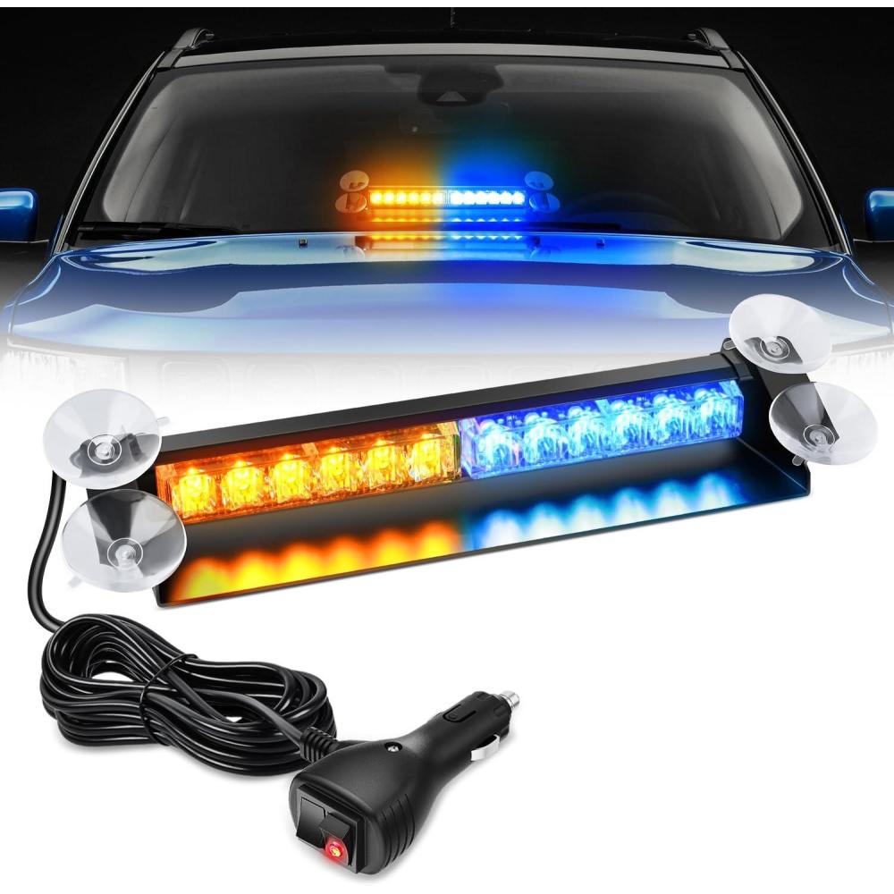 imageNilight 12LED Traffic Advisor Strobe Light Bar Red Blue Emergency Warning Hazard Safety Dash FrontRear Windshield Flashing Lights for Cars Trucks Police Firefighter Plow Construction VehiclesAmber Blue