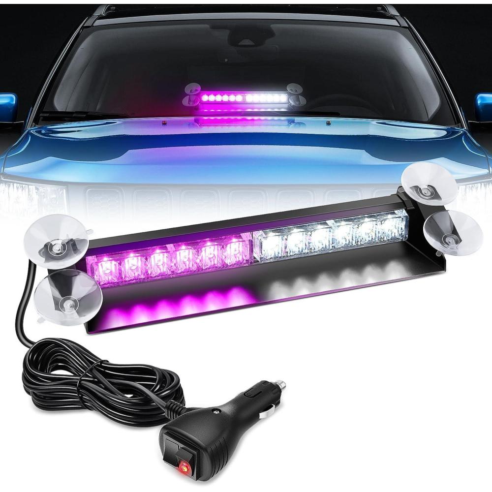 imageNilight 12LED Traffic Advisor Strobe Light Bar Red Blue Emergency Warning Hazard Safety Dash FrontRear Windshield Flashing Lights for Cars Trucks Police Firefighter Plow Construction VehiclesPurple White
