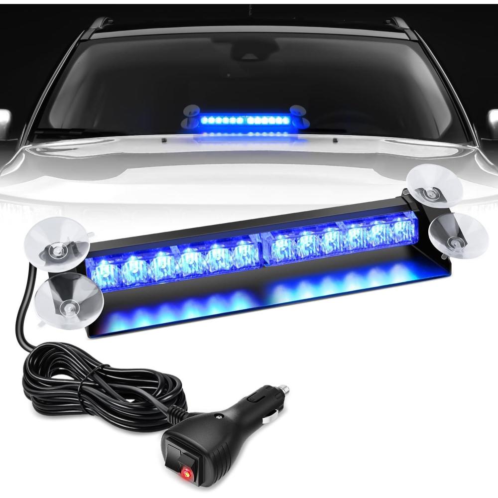 imageNilight 12LED Traffic Advisor Strobe Light Bar Red Blue Emergency Warning Hazard Safety Dash FrontRear Windshield Flashing Lights for Cars Trucks Police Firefighter Plow Construction VehiclesBlue
