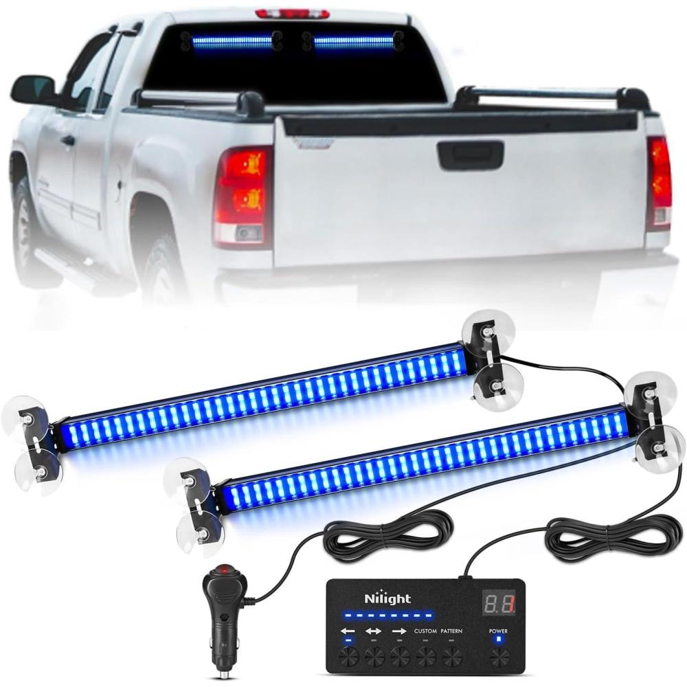 imageNilight 144LED Traffic Advisor Strobe Light Bar with Controller Amber Emergency Warning Hazard InteriorFrontRear Windshield Flashing for Cars Plow Trucks Construction VehiclesBlue