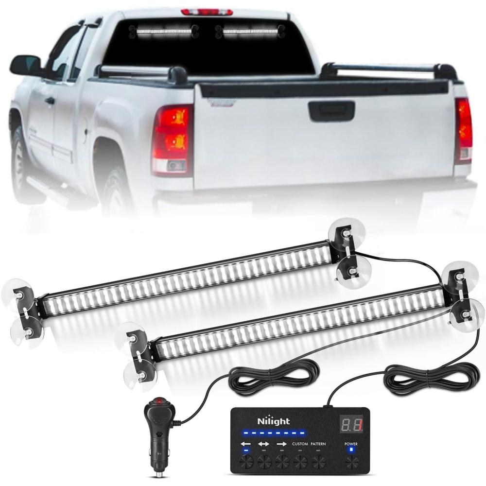imageNilight 144LED Traffic Advisor Strobe Light Bar with Controller Amber Emergency Warning Hazard InteriorFrontRear Windshield Flashing for Cars Plow Trucks Construction VehiclesWhite