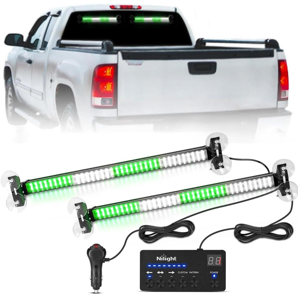 imageNilight 144LED Traffic Advisor Strobe Light Bar with Controller Amber Emergency Warning Hazard InteriorFrontRear Windshield Flashing for Cars Plow Trucks Construction VehiclesGreen White