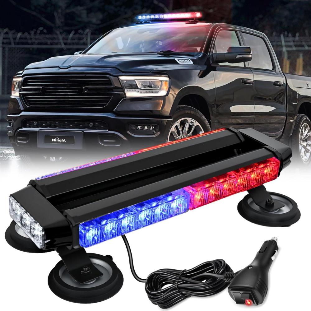 imageNilight 145quot Amber COB LED Strobe Rooftop Flashing Light Bar High Visibility Emergency Hazard Warning Beacon Lights wMagnetic Base for Safety Vehicles Trucks Pickup Cars Snowplow2 Years WarrantyRed Blue